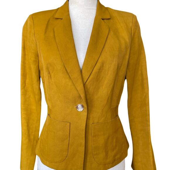 Elizabeth And James Yellow Linen Blend Blazer Women's Size 6 - Picture 1 of 13